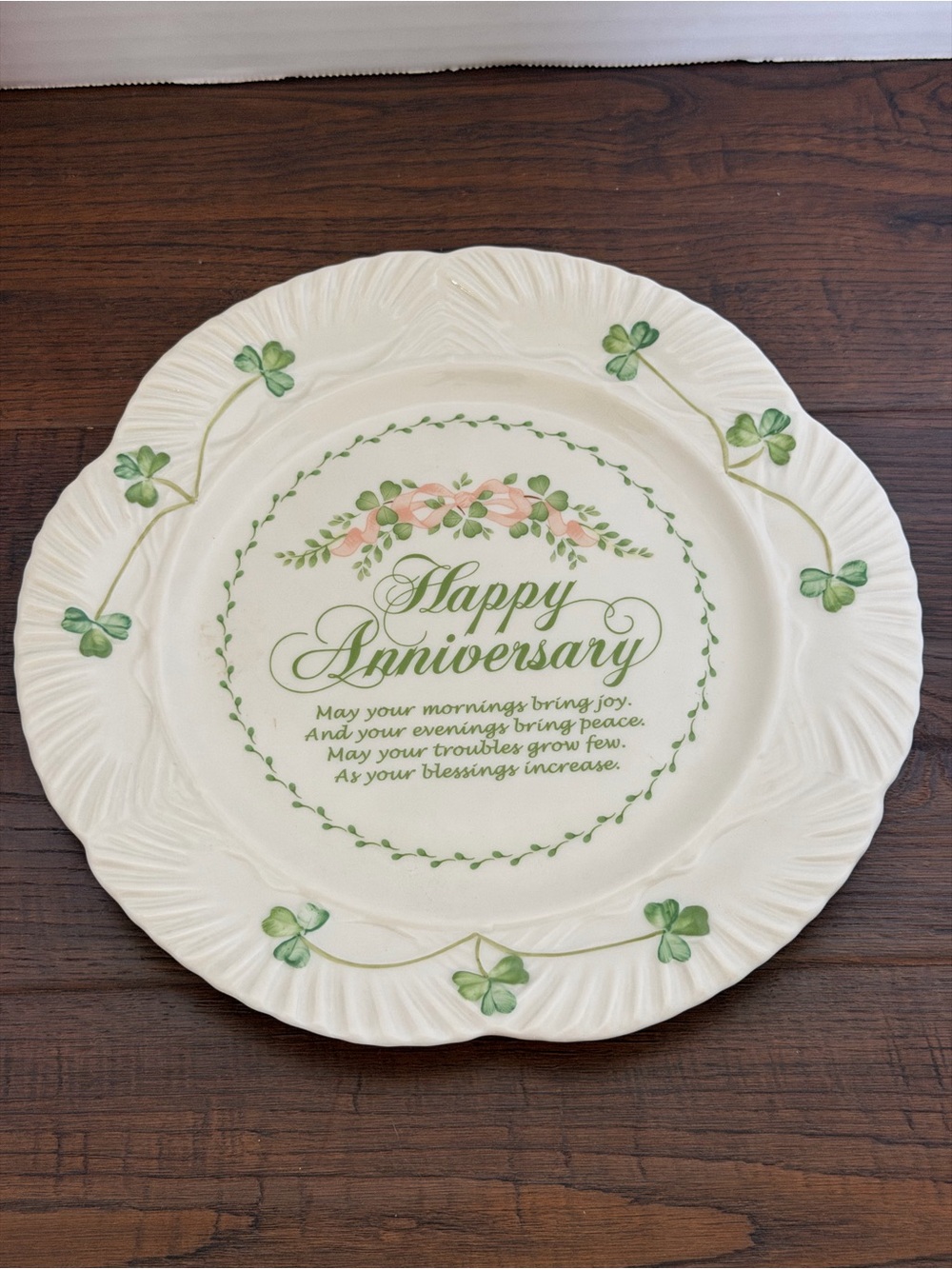 Belleek Porcelain Happy Anniversary Plate
